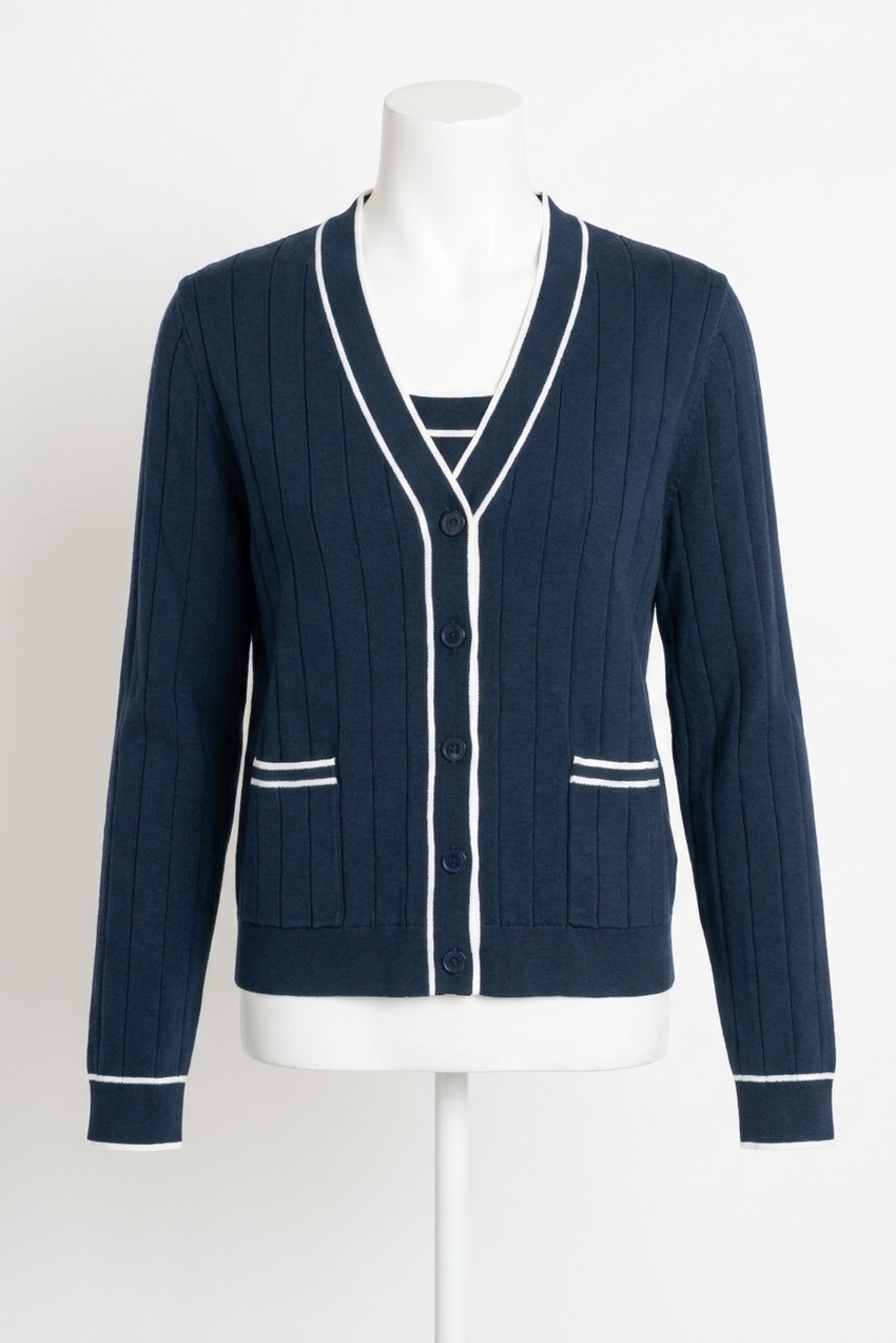 NEW KULE dede lightweight cardigan in navy/cream